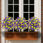 22.8" Set of 2 Fall artificial Boxwood topiary Ball tree for outdoors with Spike,UV Resistant Faux Shrubs Outdoor with morning glory flowers,Faux Plants Bushes for Garden Porch Yard Patio Decor YP