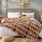 CASAAGUSTO Boho Sherpa Throw Blanket, Aztec, Ultra Soft, Warm, Cozy, Plush, Thick Fleece Bohemian Throw Blanket for Couch, Bed, Sofa (Terracotta 50 * 60 Inch)