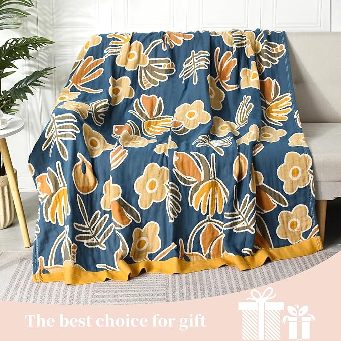 Boho Throw Blanket for Bed - 100% Pure Cotton Ultra Soft Rustic Quilt - Farmhouse Decor Bed Blankets, All Season Rustic Throw for Sofa Couch Chair(91''x 98'', Floral)