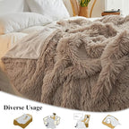 XeGe Luxury Faux Fur Throw, Soft 50x60 Fluffy Blanket, Shaggy Plush Decorative Couch Blanket, Winter Fall Cute Fuzzy Furry Lap Throw for Office Bedroom Living Room Khaki