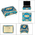 ELLDOO Vintage Music Box, Blue Metal Musical Jewelry Box Keepsake Box, Small Trinket Jewelry Storage Box Gift for Girl Women (Tune: You are My Sunshine)