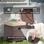 Patiorama 2 Piece Outdoor Patio Ottomans, All-Weather Brown PE Rattan Wicker Ottoman with Storage, Outdoor Footrest Footstool Seat w/Thick Cushion, Built-in Handle for Backyard Poolside Porch (Beige)