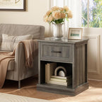 CARPETNAL 20" Farmhouse Nightstand Set of 2, End Table with Large Drawers & Open Storage, Side Table, Bedside Table for Bedroom, Living Room, Grey