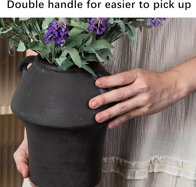 Ceramic Flower Vases, Porcelain Vase, 7 Inch Vintage Terracotta Vases with hadle for Home Decor, Decorative Farmhouse Vase for Home Decor, Living Room, Shelf Decor, Farmhouse, Table, Lyeec