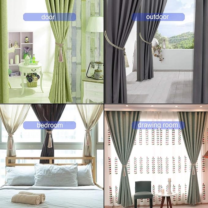 Fenghuangwu Curtain Tiebacks Tassel Tie-Backs, Rope Curtain tie Backs Handmade Curtain Holdbacks Made from Polyester (Beige, 4p)