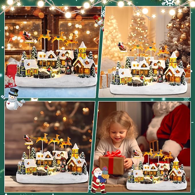 Bdor Christmas Village Lighted Decoration Musical Animated Display Christmas Collectible Santa Deer Battery Operated Indoor Decor
