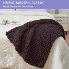 Bigacogo Chunky Knit Throw Blanket for Couch, 40x40 inches, 100% Hand Knitted with Thick Jumbo Chenille Yarn, Cozy Soft Large Rope Knot Cable Crochet Blankets for Sofa Bed Living Room, Chocolate