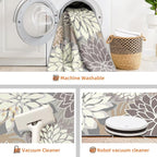 Indoor Outdoor Area Rug Washable Multicolored Patio Rug Tropical Botanical Modern Floral Indoor Outdoor Carpet Brown White Rug Non Slip Non Shedding for Patio, Deck, Backyard, Porch (5x8)