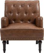 UIXE PU Leather Accent Chairs Set of 2, Modern Upholstered Armchair for Living Room, Comfy Arm Chair Single Sofa Reading Seat with Wooden Legs for Office Home Bedroom - Brown