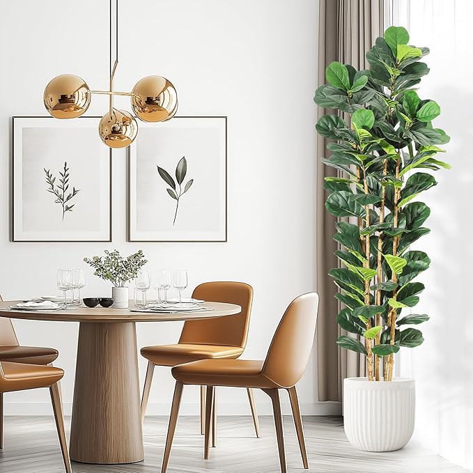 GarveeHome 7 ft Faux Fiddle Leaf Fig Tree with White Pot, Faux Trees with Artificial Plants 107 Fiddle Leaves Greenery - Lifelike Fake Tree for Home Office Store Room Decor Indoor Outdoor