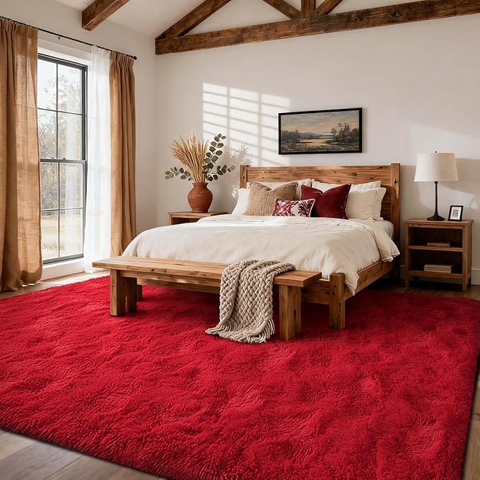 9x12 Ft Extra Large Shag Rugs for Living Room, Ultra Soft Fluffy Furry Area Rugs for Bedroom Indoor Floor, Aesthetic Carpet for Kids Home Decor (Red)