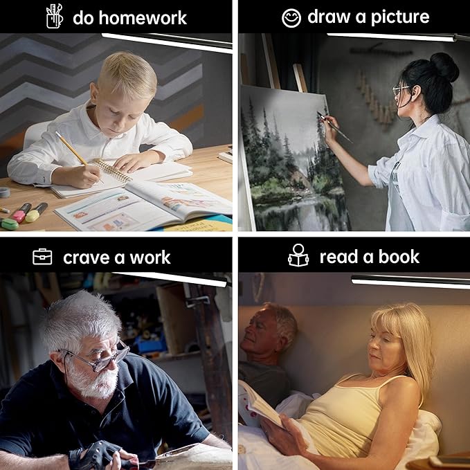 LED Desk Lamp with Clamp, Eye-Protection Clip on Desk Lamp, 5 Modes 10 Brightness Adjustment, 360°Flexible Gooseneck Lamp for Home Office, Lamps with USB Adapter，Black