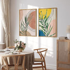 SIGNFORD Framed Canvas Print Wall Art Set Geometric Mid-Century Circle Plants Abstract Shapes Illustrations Modern Art Decorative Zen Bohemian for Living Room, Bedroom, Office - 16"x24"x2 Natural