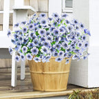 Krissing 48 Bundles Outdoor Artificial Flowers UV Resistant Fake Silk Flowers Faux Plastic Plants Outside Garden Porch Window Box Summer Decoration (Blue)