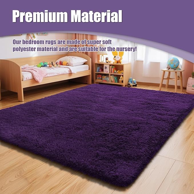 6x9 Fluffy Area Rug for Living Room,Shag Area Rugs for Bedroom,Purple Soft Fuzzy Rug Non-Shedding Indoor Plush Carpet for Kids Bedroom Nursery Dorm Home Decor