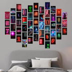 Y2K BOO Blue Neon Wall Collage Kit - 50 Vibrant Photos for Dreamy Spaces, Perfect Room Decor, Trendy Aesthetic Photos 4x6, Magical Wall Art