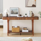 63”Console Table with 2 Drawers, Farmhouse Entryway Table with Fluted Panel & Storage Shelf,Narrow Long Behind Couch Tables Accent Sofa Table with Solid Wood Legs for Living Room Foyer Hallway(Walnut)