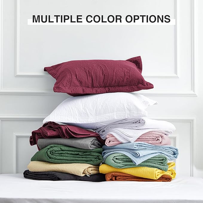 Love's cabin Twin Quilt Set Burgundy Bedspreads Bedding Set - Soft Bed Lightweight Bedspread Comforter - Modern Style Coin Pattern Coverlet for All Season - 2 Pieces (1 Quilt, 1 Pillow Sham)