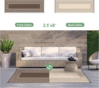 GENIMO Outdoor Rug Waterproof for Patio Decor, 2.5'x8' Foldable Reversible Plastic Straw Runner Rugs Carpet for Porch, Outside Area Mat for Rv, Deck, Picnic, Camper, Balcony, Coffee & Beige