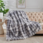 Lotus Karen Faux Fur Throw Blanket - Tie-Dye Gray, Big Bubble Rabbit Fluff, 50x60 Inches