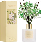 COCORRÍNA Reed Diffuser - White Jasmine 6.7 Fl.oz Reed Diffuser Set with Sticks & Preserved Baby's Breath, Reed Diffuser for Home Bathroom Shelf Decor