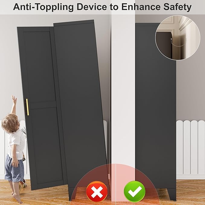 Metal Pantry Cabinet with 2 Doors and Adjustable Shelves, Kitchen Storage cabinets with Gold Handles, Versatile Storage for Laundry Room,Living Room,Bathroom,Dinning Room-Black