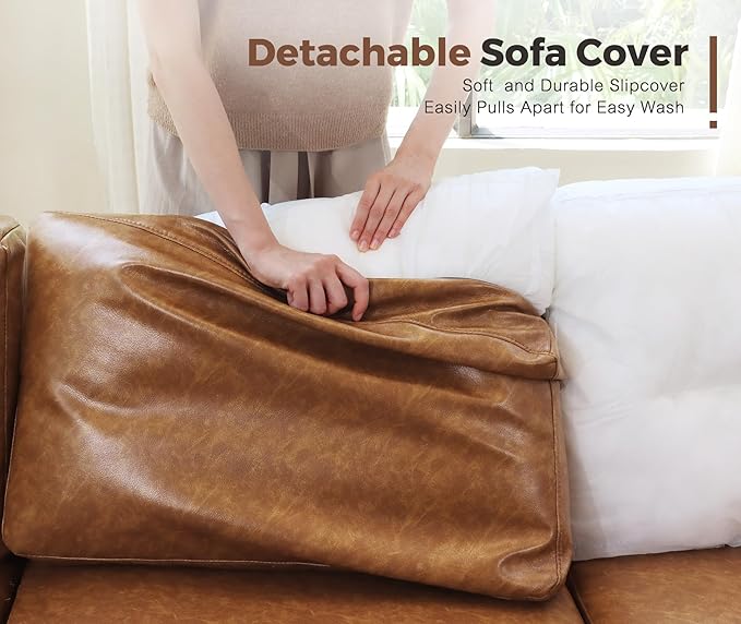 118.5" Faux Leather Modular Sectional Sofa, L Shaped Couch Set for Living Room, 7-Seater Comfy Cloud Couches with Storage Seat Brown