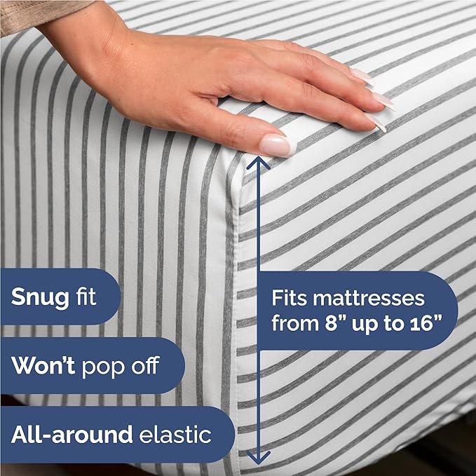 Full Sheets Set 6 Piece - Includes 4 Pillowcases - Bed Sheets Full Size - Soft Hotel Luxury Bedding - Cooling, Comfy & Breathable - 1 Flat & 1 Fitted & 4 Pillowcases w/ Deep Pockets - Grey Stripes