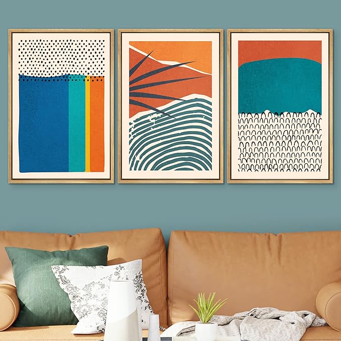 SIGNWIN Framed Canvas Print Wall Art Set Vibrant Tropical Palm Leaf Polygons Nature Wilderness Illustrations Modern Art Decorative Nordic Rustic for Living Room, Bedroom, Office - 24"x36"x3 Natural