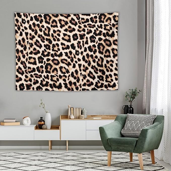 HZOHNAGO Leopard Print Tapestry Rustic Brown Leopard Wild Animal Printed Wall Tapestry Painting Wall Hanging for Bedroom Living Room Dorm 80" W x 60" H