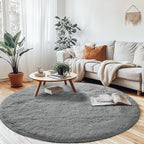 CAIYUECS Grey Round Rug for Bedroom: 4x4Feet Soft and Fluffy Area Rug for Living Room- Circle Fuzzy Bedroom Rug- Oval Furry Plush Rug for Kids Room, Nursery (4ft, Grey)