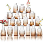 Glass Bud Vase Set of 20, Small Flower Vases, Glass Vases for Centerpieces, Vintage Home Table Decorations Bud Vases (20 Pcs, Amber)