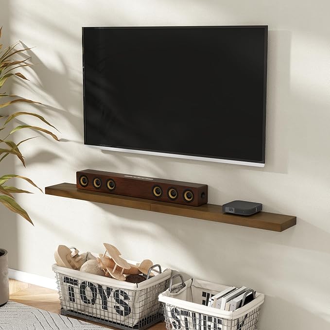 Marsmiles Floating Shelves for Wall - 36 Inch Dark Wood Floating Shelves Set of 2-36 Inch Wide x 7.7 Inch Deep x 1.6 Inch Thick Rustic Wooden Shelves for Room Wall