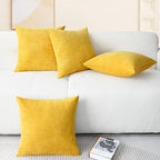CaliTime Throw Pillow Covers Decorative 18 X 18 Inches Pack of 4 Cozy Chenille Cushion Cases for Couch Sofa Bed Living Room Home Mustard Yellow