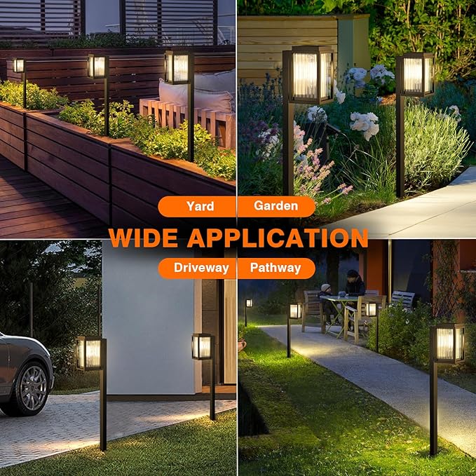 Solar Lights Outdoor Pathway 6 Pack, Solar Pathway Lights Outdoor 24" Tall Bright Auto On/Off Waterproof Garden Landscape Lighting for Path, Yard, Walkway, Driveway, Outside Decor Father's Day