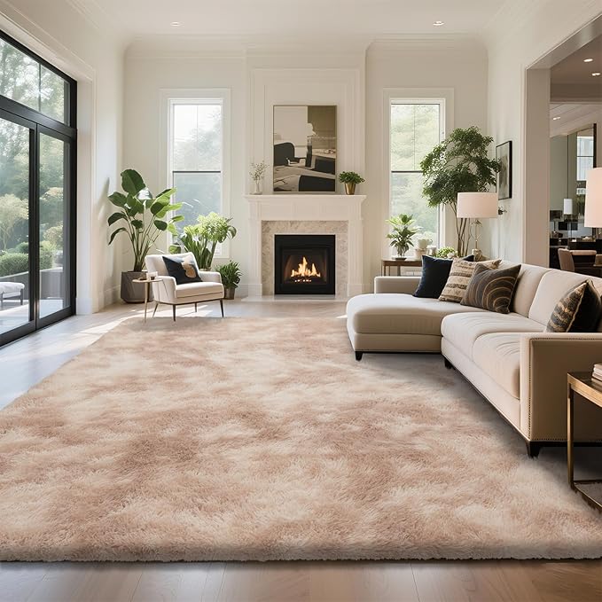 Fluffy Rug Shaggy Area Rug, Mottling Beige 8x10 Area Rugs for Living Room, Large Shag Area Rugs for Bedroom Kids Room Home Decor, Upgrade Anti-Skid Rectangular Fuzzy Rugs