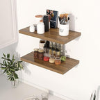 24" Floating Shelves for Wall, 12" Deep Slim Walnut Floating Shelves, Wall-Mounted Shelves for Bedroom, Living Room, Kitchen, Bathroom - Set of 2