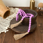 OMISHE 59in Wood Bead Garland with Tassels, Decorative Beads Decor, Farmhouse Wooden Beads Garland for Wall Hanging Home Festival Decor, Purple