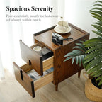 Narrow Nightstand, Mid Century Modern Nightstand, Solid Wood Bedside Table, Side Table witn Drawers (Walnut, 11.81inches)