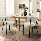 Dining Chairs Set of 2 pcs, Boucle Comfortable Upholstered Seat Fabric with Curved Backrest, Mid Century Modern Contemporary Scandinavian Designer Chairs Ideal for Dining Room, Kitchen, White