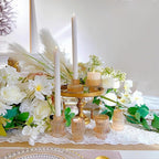 Double Sided Vintage Ribbed Taper Glass Candle Holders,Tea Candle Holder for Table Centerpieces, Wedding Decorations and Dinner Parties (Gold, 3 PCS)