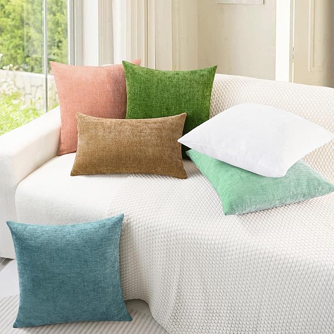 CaliTime Throw Pillow Covers Decorative 20 X 20 Inches Pack of 2 Cozy Chenille Cushion Cases for Couch Sofa Bed Living Room Home Grey Green