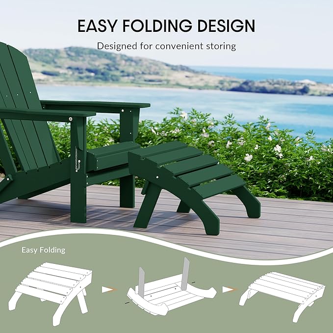 WestinTrends Dylan Outdoor Patio HDPE Adirondack Ottoman Footrest, Dark Green