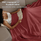 PHF 100% Cotton Waffle Weave Blanket King Size, Soft Lightweight Breathable Cozy Summer Blankets for Bed, Luxury Aesthetic Woven Bedding for Home Decor, 108"x90", Wine Red