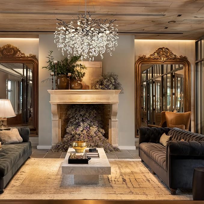 Modern Black Crystal Tree Branch Chandelier, 10-Light 30" Black K9 Crystal Chandeliers for Dining Room, Round Chandelier for Living Room,High Ceiling,Kitchen Island,Foyer,Staircase