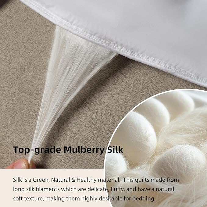 EP Mode Mulberry Silk Filled Quilt with 100% Viscose from Bamboo Fabric, Natural Lightweighted Cooling Comforter (White, King 102” X 88”)