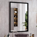 WEER Black Framed Mirror for Bathroom, 22x30 Inch Framed Bathroom Mirror, Rectangular Wall Mounted Mirror, Matte Black Vanity Mirrors, Tempered Glass, Vertically or Horizontally, Anti-Rust