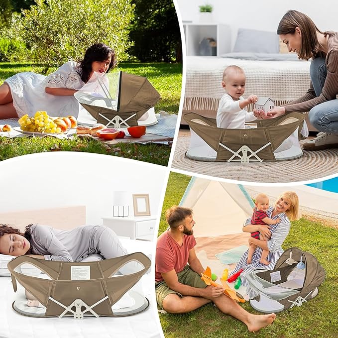 Portable Baby Bassinet Travel Baby Bed, Baby Cribs Travel Pod for Outdoors Baby Lounger Infant Travel Bed with Mosquito Net and Sunshade Canopy, Lightweight Washable