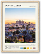 HesenDot Natural OAK Wood Los Angeles Cityscape Framed Wall Art,12x16in City Skyline Canvas Wall Print,Modern Urban Landmark Wall Decor for Living Room,Bedroom,Office Gallery Gifts Set of 1