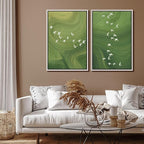 SIGNFORD Framed Canvas Print Wall Art Set Green Swirl Abstract White Birds Illustration Modern Art Decorative Nordic Nature for Living Room, Bedroom, Office - 16"x24"x2 White